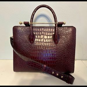 Strathberry Midi Tote in Burgundy Croc